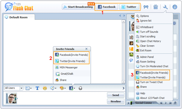 Facebook Invite Friends Button of 123 Flash Chat, Chat Software
